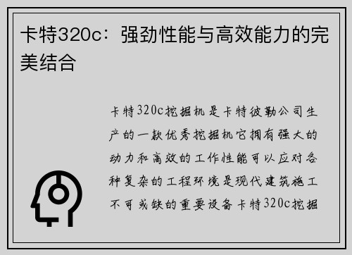 卡特320c：强劲性能与高效能力的完美结合
