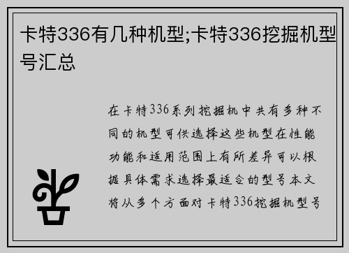 卡特336有几种机型;卡特336挖掘机型号汇总