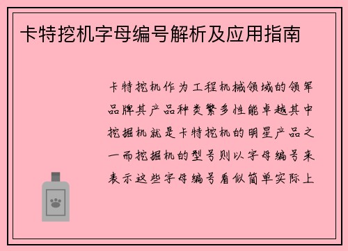 卡特挖机字母编号解析及应用指南