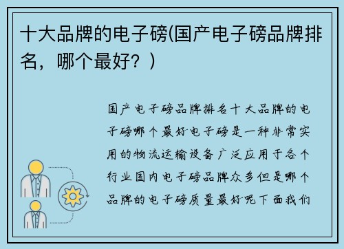 十大品牌的电子磅(国产电子磅品牌排名，哪个最好？)