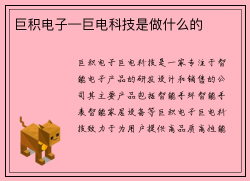 巨积电子—巨电科技是做什么的